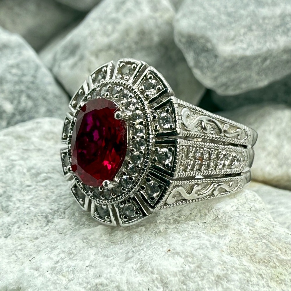 Vanna K for Bella Luce 2.80ct Ruby & Zirconia Halo Ring Sterling Silver Sz 5 - Picture 3 of 17